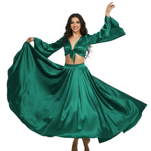 Satin Belly Dance Full Circle Skirt & Ruffle Top Set S-3XL | 41 Colors S76