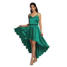 Silver Satin High-Low Skirt, metallic formal skirt S-5XL.