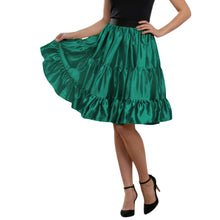 Silver Satin Ruffle Party Mini, metallic three-layer skirt.