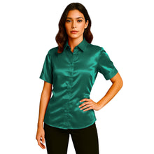 Satin Short Sleeve Button Down Shirt | Button Down Nightwear S-3XL | 41 Colors S107