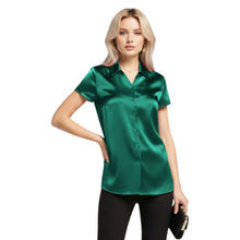 Satin Short Sleeve Button Down Shirt | Chic Blouse S-3XL | 41 Colors S118