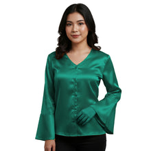 Satin Flare Sleeve Button Down Top | Dramatic Blouse S-3XL | 41 Colors S82