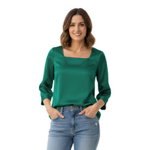 Satin Square Neck Top | 3/4 Sleeve Chic Blouse S-3XL | 41 Colors S114