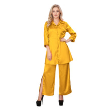 Royal Blue Satin Shirt & Palazzo Set, elegant party wear set.