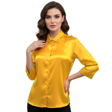 Satin Point Collar Button Down Shirt | 3/4 Sleeve Blouse S-3XL S91