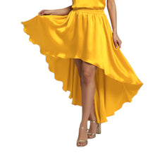 Brown Satin Asymmetrical Skirt, elegant flowy maxi.