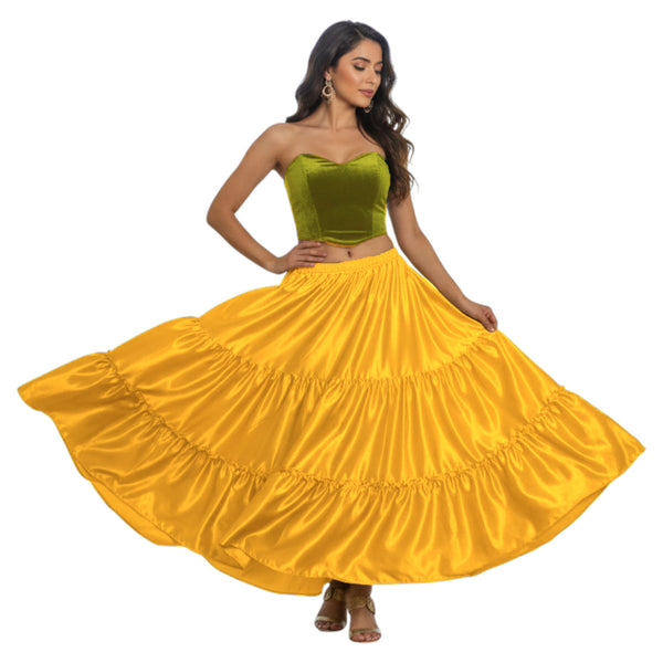 Satin 8 Yard 3 Tier Belly Dance Skirt | Full Volume Flow S-5XL S3