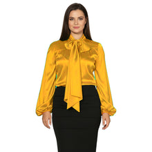 Satin Bow Neck Top | Long Sleeve Office Wear Blouse S-3XL | 41 Colors S120