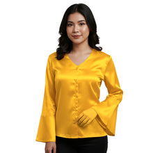 Satin Flare Sleeve Button Down Top | Dramatic Blouse S-3XL | 41 Colors S82