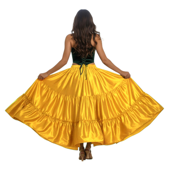 Satin 8 Yard 3 Tier Belly Dance Skirt | Full Volume Flow S-5XL S3