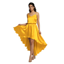 Black Satin Asymmetrical High-Low Skirt, Flowy Maxi S-5XL (S6).