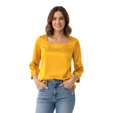 Satin Square Neck Top | 3/4 Sleeve Chic Blouse S-3XL | 41 Colors S114