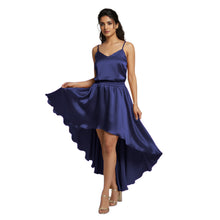 Sky Blue Satin Asymmetrical Skirt, lightweight flowy maxi.