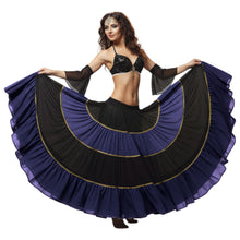 16 Yard 4-Tier Belly Dance 2-Color Skirt with Gold Trim | Tribal Fusion Gypsy C6