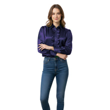 Sky Blue Satin Vintage Button Down, lightweight retro blouse.