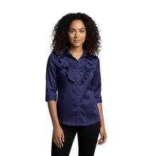 Sky Blue Satin 3/4 Sleeve Blouse, lightweight vintage top.