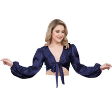 Sky Blue Satin Belly Dance Choli, lightweight ruffle top.