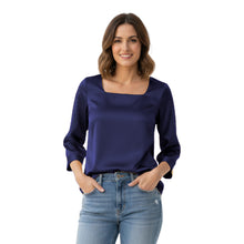 Satin Square Neck Top | 3/4 Sleeve Chic Blouse S-3XL | 41 Colors S114