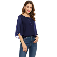 Chiffon Round Neck Top | Sheer Casual Blouse S-5XL | 30 Colors C52