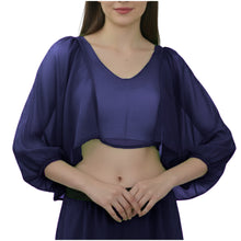 Sky Blue Full Flair Ruffle Sleeve Belly Dance Top, lightweight stretch fit dance wear.