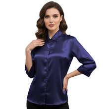 Satin Point Collar Button Down Shirt | 3/4 Sleeve Blouse S-3XL S91