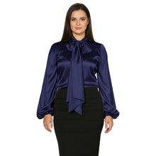 Satin Bow Neck Top | Long Sleeve Office Wear Blouse S-3XL | 41 Colors S120