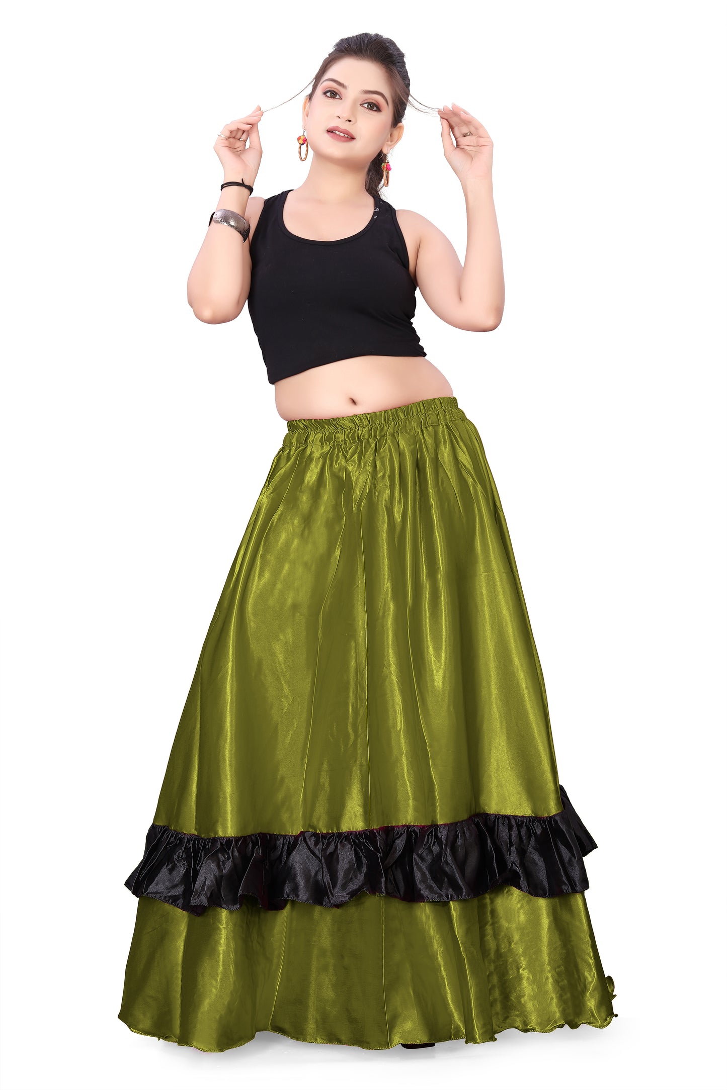 Belly Dance Satin Full Circle Skirt With Frill S33-Regular Size 3