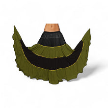 16 Yard 4-Tier Belly Dance 2-Color Skirt with Gold Trim | Tribal Fusion Gypsy C6