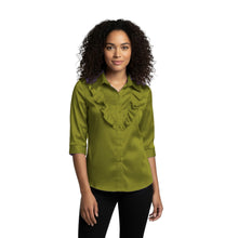 Black Satin Vintage Style Shirt, 3/4 Sleeve Button Down Blouse S-3XL (S140).