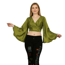 Teal Satin Ruffle Crop Top (S-3XL), stylish adjustable blouse.