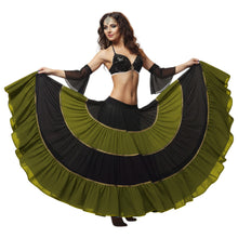 16 Yard 4-Tier Belly Dance 2-Color Skirt with Gold Trim | Tribal Fusion Gypsy C6