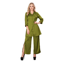 Silver Satin Shirt & Self Tie Palazzo, metallic party co-ord.