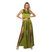 Front Cut Palazzo & Top Set for Women – Wide Leg Slit Pants Co-Ord Outfit, 41 Colors, S–5XL S147