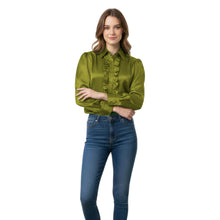 Teal Satin Vintage Style Shirt (S-3XL), stylish elegant blouse.