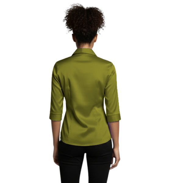 Brown Satin 3/4 Sleeve Shirt, elegant vintage style blouse.