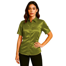 Satin Short Sleeve Button Down Shirt | Button Down Nightwear S-3XL | 41 Colors S107