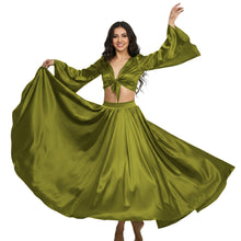 Satin Belly Dance Full Circle Skirt & Ruffle Top Set S-3XL | 41 Colors S76