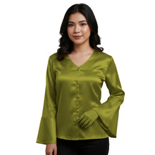 Satin Flare Sleeve Button Down Top | Dramatic Blouse S-3XL | 41 Colors S82