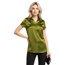 Satin Short Sleeve Button Down Shirt | Chic Blouse S-3XL | 41 Colors S118