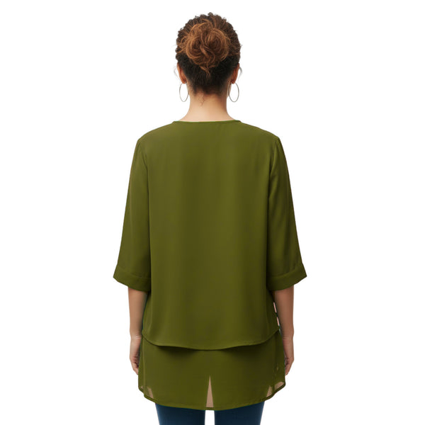 Chiffon Fancy Round Neck Top | Dressy Blouse S-5XL | 30 Colors C58