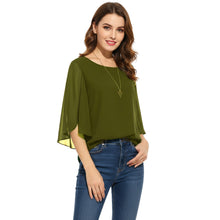Chiffon Round Neck Top | Sheer Casual Blouse S-5XL | 30 Colors C52
