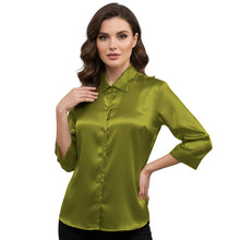 Satin Point Collar Button Down Shirt | 3/4 Sleeve Blouse S-3XL S91
