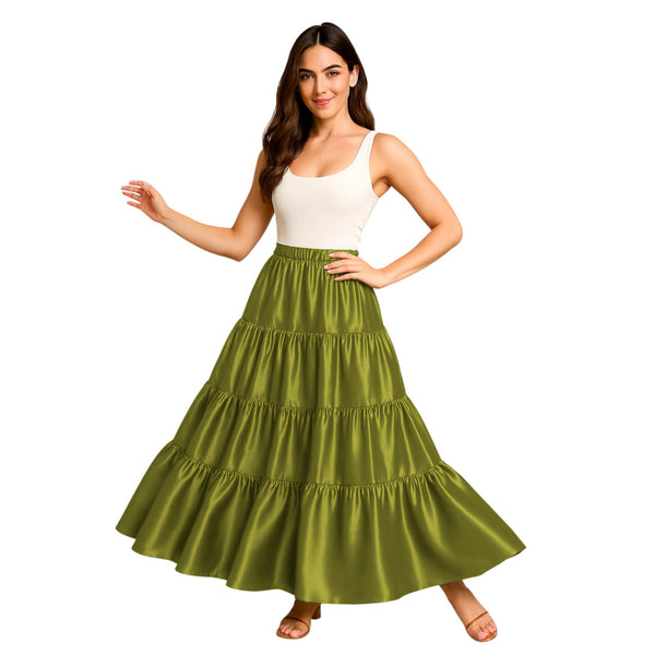 32-Yard 4 Tier Belly Dance Satin Skirt – Flowing, Elegant & Stage-Ready S30-2