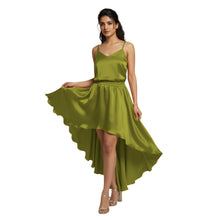 Teal Satin High-Low Skirt (S-5XL), stylish asymmetrical skirt.