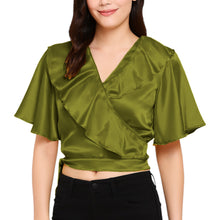 Satin Ruffle Self-Tie Top | Adjustable Crop Blouse S-3XL | 41 Colors S84