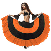 16 Yard 4-Tier Belly Dance 2-Color Skirt with Gold Trim | Tribal Fusion Gypsy C6