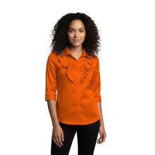 Teal Satin Vintage Style Shirt (S-3XL), stylish 3/4 sleeve blouse.