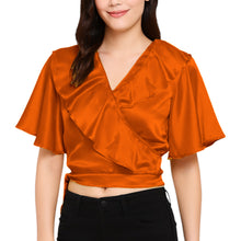 Satin Ruffle Self-Tie Top | Adjustable Crop Blouse S-3XL | 41 Colors S84