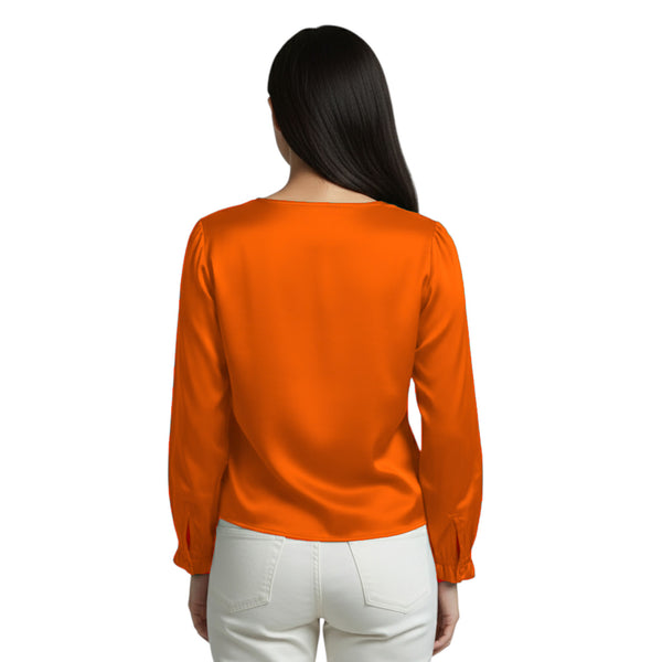 Brown Satin Button Down Shirt Dress, elegant vintage style top.