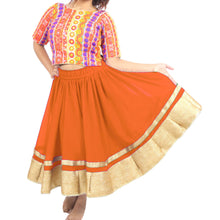 Chiffon Bollywood Dance Skirt | Gold Lace Border | S-5XL, 30 Colors C37